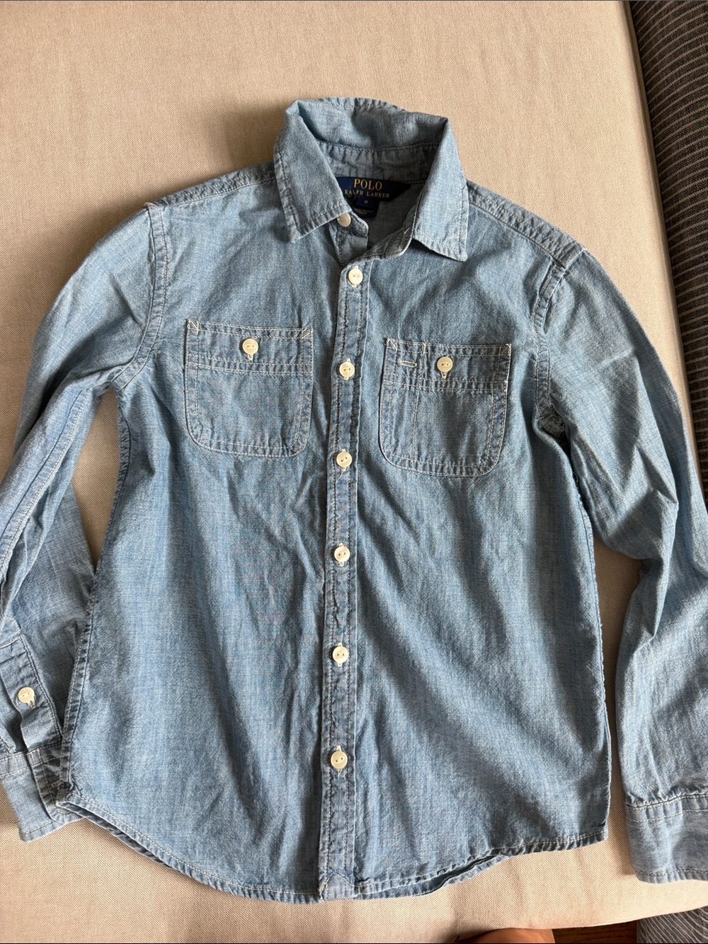 Girls Polo by Ralph Lauren chambray Button-Down Shirt, size 8.